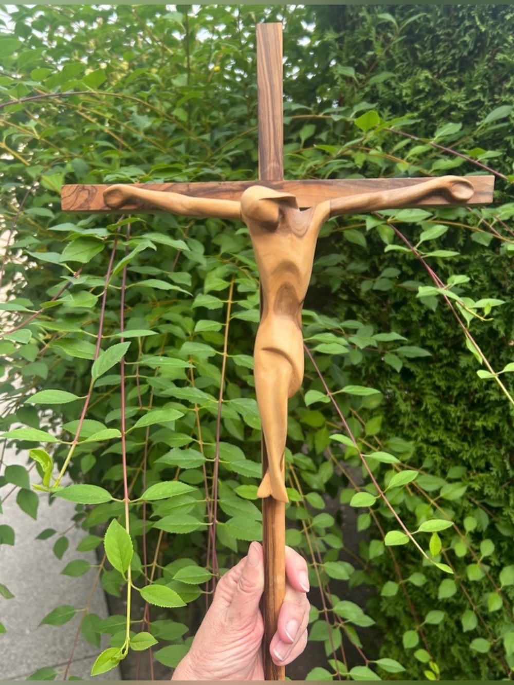 Hand Carved Crucifix, Minimalist Mantle Cross Jesus, Religious Catholic Cross